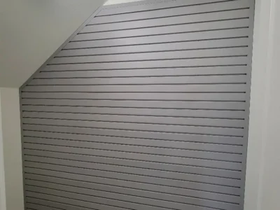 closet slatwall, sloped ceiling in Fairview TX garage project