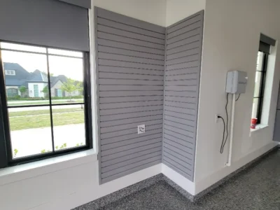 slatwall besides a window Fairview garage